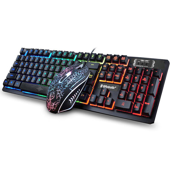 Teclado y Mouse USB RGB Negro BROBOTIX 458977 - Negro, DPI ajustables: 800 / 1600 / 2000 / 2400