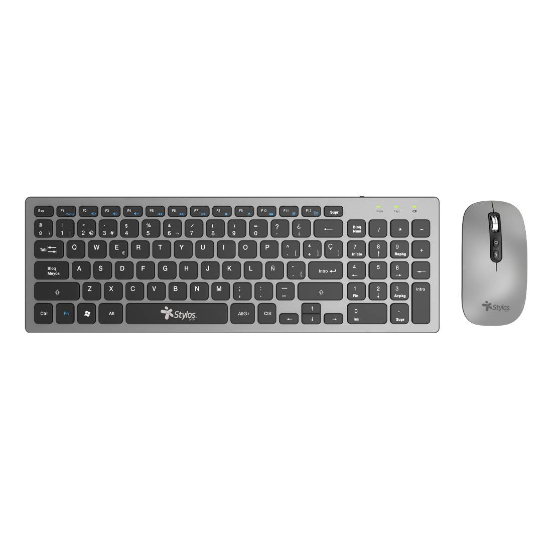 Combo Inalámbrico Recargable 2 en 1 Stylos STPKTM6G - Teclado de Membrana 96 Teclas y Nano Receptor USB - Escritura Cómoda sin Cables - Diseño Ergonómico