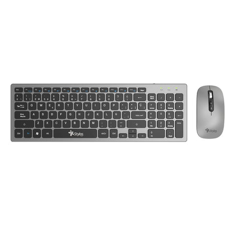 Combo Inalámbrico Recargable 2 en 1 Stylos STPKTM6G - Teclado de Membrana 96 Teclas y Nano Receptor USB - Escritura Cómoda sin Cables - Diseño Ergonómico