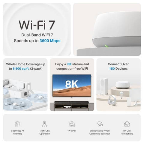 Sistema WiFi 7 en Malla TP-LINK Deco BE22 (1-pack) - Cobertura BE3600 para Todo el Hogar - Elimina Zonas Muertas de Wi-Fi - Tecnología Avanzada