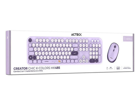 Kit Acteck Creator Chic K-Colors Mk485, Inalambrico, Multimedia, Dongle 2.4, Español 105 Teclas, Violeta, AC-940214