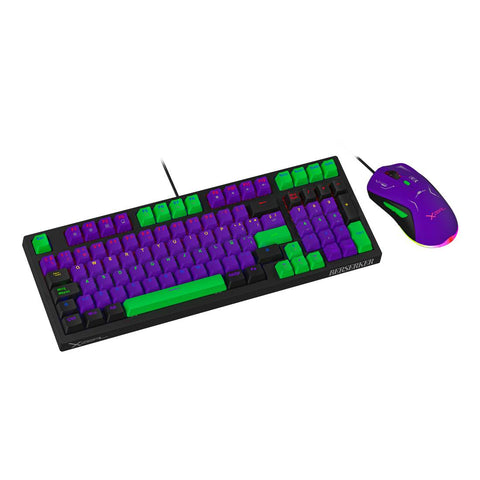 Kit Gamer 2 En 1 Teclado 90% Mecánico Rgb+Mouse 7200 Dpi Morado Y Verde