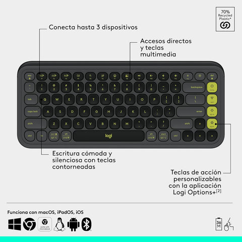Kit Logitech Pop Icon Teclado, Mouse Bt Graphite, Green (920-013052)