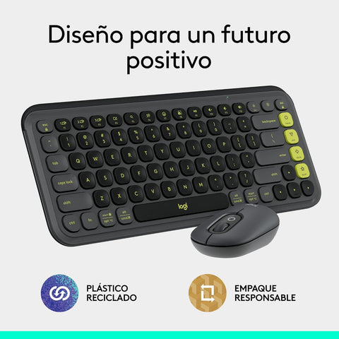 Kit Logitech Pop Icon Teclado, Mouse Bt Graphite, Green (920-013052)