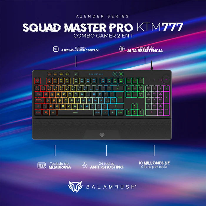 Kit Teclado y Mouse  Balam Rush Ktm777,  Rgb, Anti-Ghosting, Negro (BR-936903)