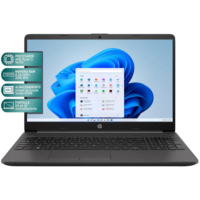 Laptop Hp 255 G9 15.6" R5-5625U 8Gb 512Gb W11H 1Yr Negro 9J6L3At
