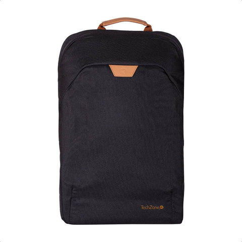 Backpack ECO HERO Techzone de 15.6, 2 compartimientos, 1 acolchado para laptop, color negro, GARANTIA LIMITADA DE POR VIDA.