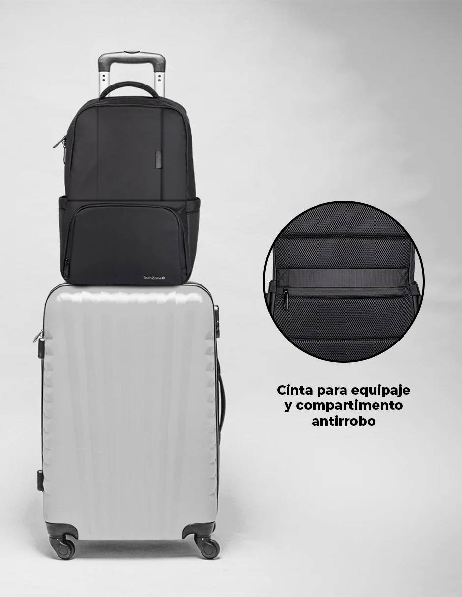 Backpack WANTED TechZone 16" Negra - Múltiples Compartimientos de Organización - Protección con Garantía de por Vida - Diseño Urbano