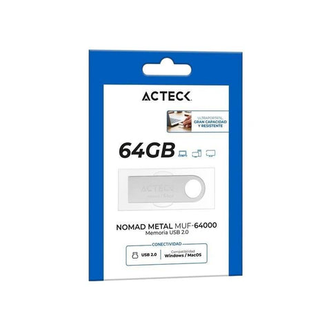 Memoria USB Acteck Nomad Metal MUF-6400 - Capacidad 64GB - Gran Capacidad de Archivos en Diseño Compacto