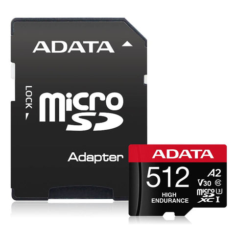 Tarjeta MicroSDXC ADATA High Endurance 512GB - Clase 10 U3 V30 A2 - Alta Durabilidad para Grabación Continua - Nuevo