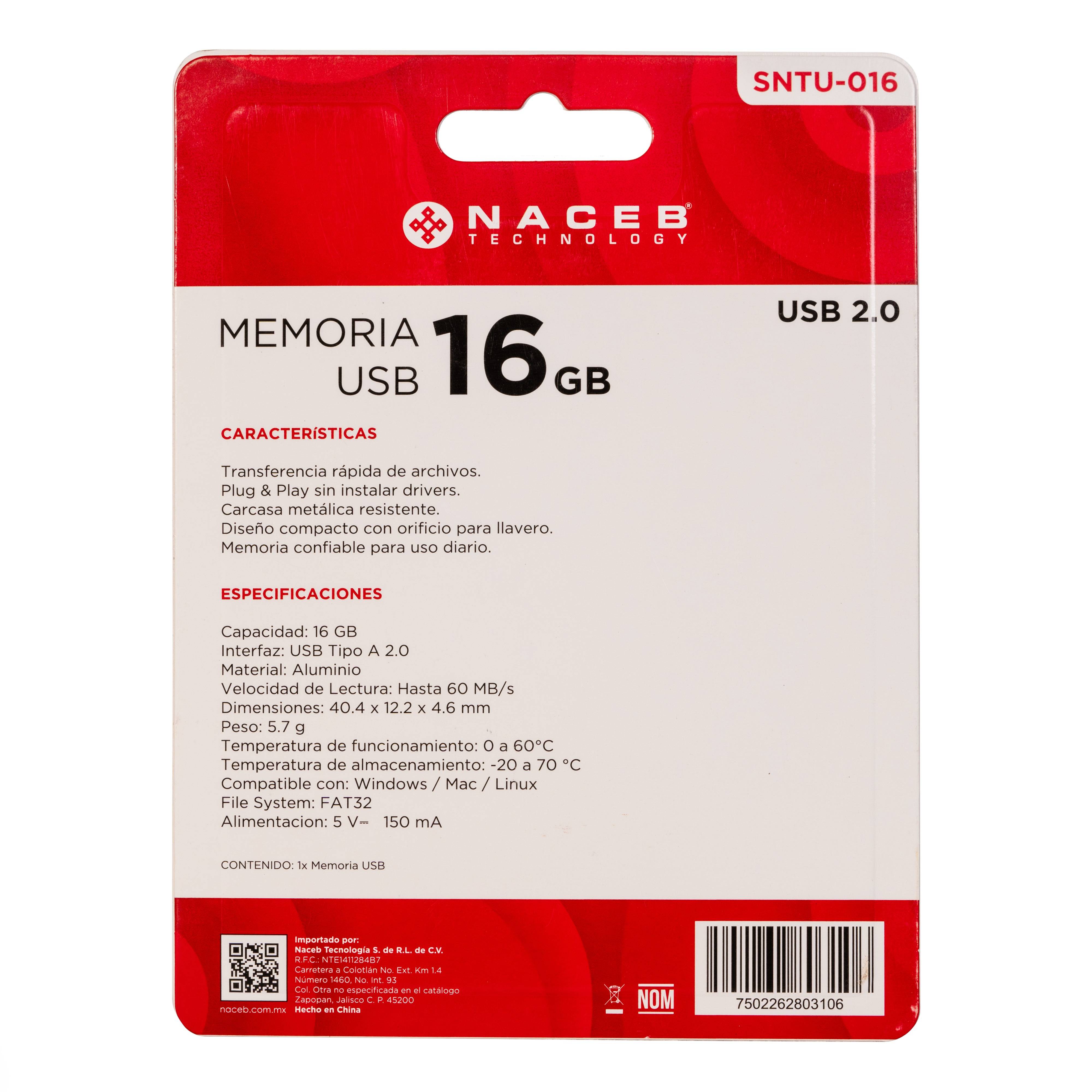 Memoria USB Naceb 16GB USB 2.0 Almacenamiento Portátil para Documentos y Archivos