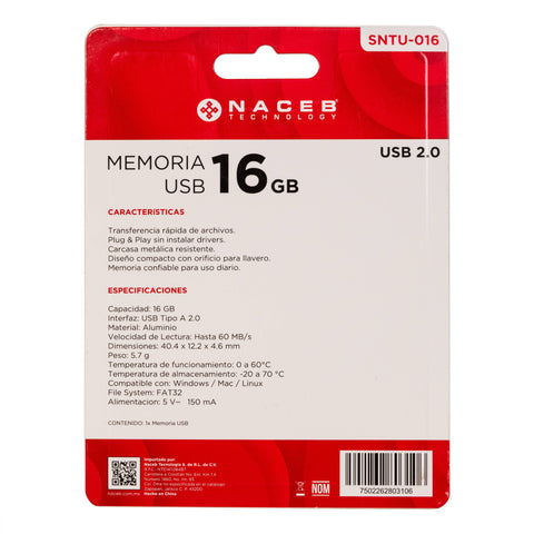 Memoria USB Naceb 16GB USB 2.0 Almacenamiento Portátil para Documentos y Archivos