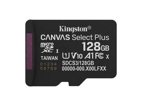 MEMORIA FLASH MICRO SD KINGSTON SDXC CANVAS SELECT PLUS 128GB 150MB/S UHS-I U1 V10 SIN/ADAPTADOR (SDCS3/128GBSP)
