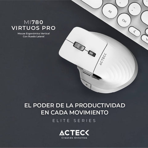 Mouse Inalámbrico Vertical Acteck Virtuos Pro MI780 - Scroll Horizontal Ultra Fast - Ergonomía Profesional Anti Fatiga - Nuevo