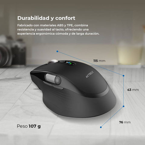 Mouse Inalámbrico Multidispositivo Acteck Virtuos Pro Ultra MI777 - Batería Recargable 500mAh - Conexión Versátil para Trabajo Continuo