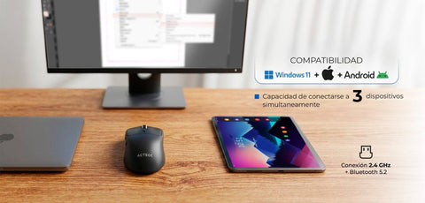 Mouse Ergonómico Multidispositivo Instinct Click MI484 2.4Ghz + Bluetooth Batería Recargable y DPI Ajustable Negro