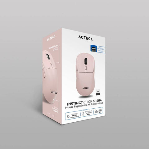 Mouse Ergonómico Multidispositivo Instinct Click MI484 2.4Ghz + Bluetooth Batería Recargable y DPI Ajustable Rosa