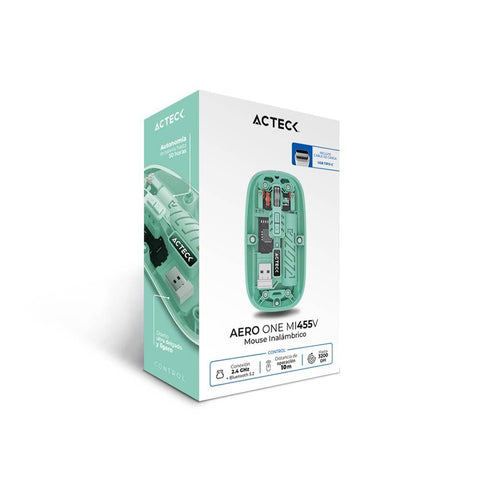 Mouse Inalámbrico Ultra Delgado Aero One MI455V Bluetooth 5.2 + 2.4Ghz Batería Recargable y Diseño Portátil Verde