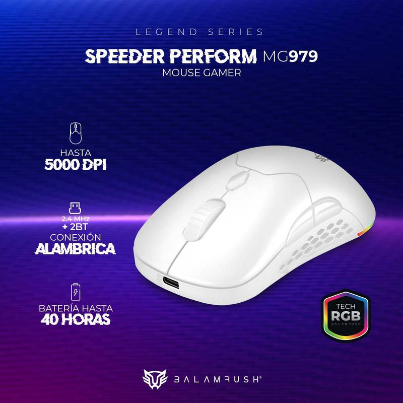 Mouse Gamer Inalámbrico Alto Rendimiento Speeder Perform MG979 Balam Rush Conexiones Bluetooth - 2.4ghz y USB, 7 Botones, Switch HUANO 10, 000, 000 pulsacione