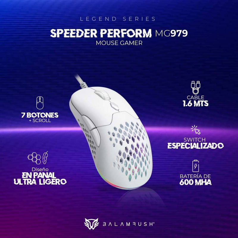 Mouse Gamer Inalámbrico Alto Rendimiento Speeder Perform MG979 Balam Rush Conexiones Bluetooth - 2.4ghz y USB, 7 Botones, Switch HUANO 10, 000, 000 pulsacione