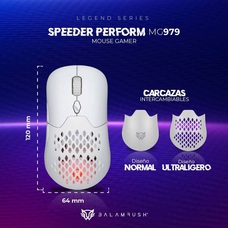 Mouse Gamer Inalámbrico Alto Rendimiento Speeder Perform MG979 Balam Rush Conexiones Bluetooth - 2.4ghz y USB, 7 Botones, Switch HUANO 10, 000, 000 pulsacione