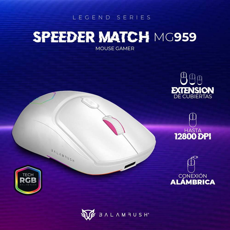 Mouse Gaming Balam Rush MG959 - RF inalámbrico, Óptico, 10000 DPI, Blanco