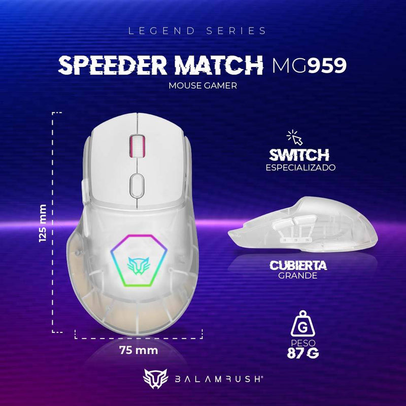 Mouse Gaming Balam Rush MG959 - RF inalámbrico, Óptico, 10000 DPI, Blanco