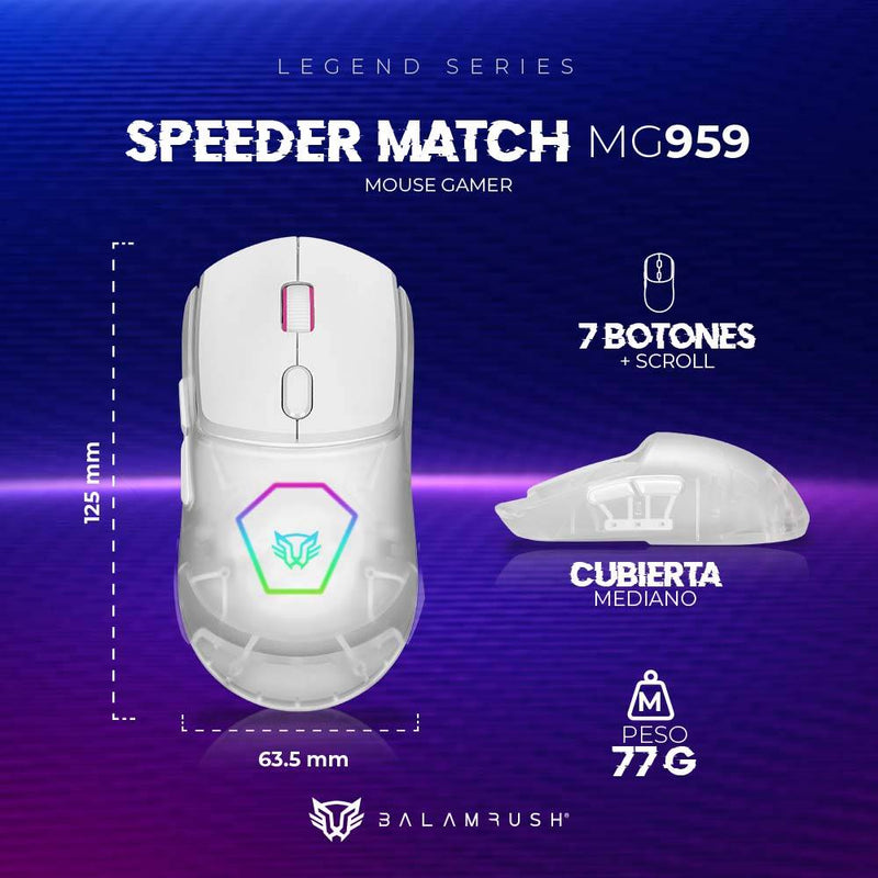 Mouse Gaming Balam Rush MG959 - RF inalámbrico, Óptico, 10000 DPI, Blanco