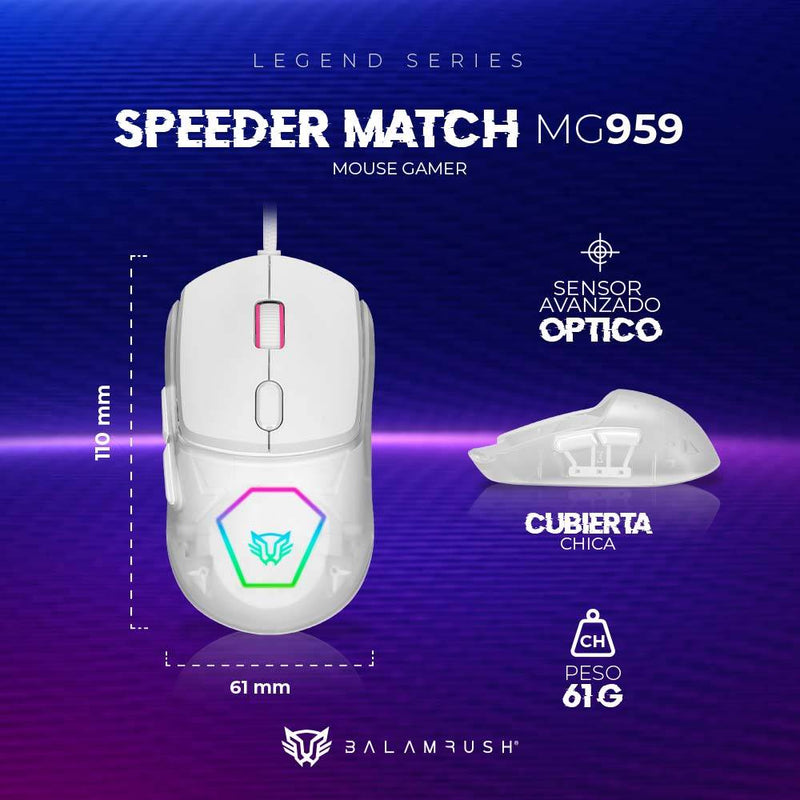 Mouse Gaming Balam Rush MG959 - RF inalámbrico, Óptico, 10000 DPI, Blanco