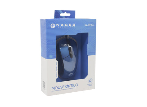 Mouse Alámbrico Naceb NA-0115A Azul | Ajuste de DPI 800-2400 y 6 Botones | Control Ergonómico Multiuso