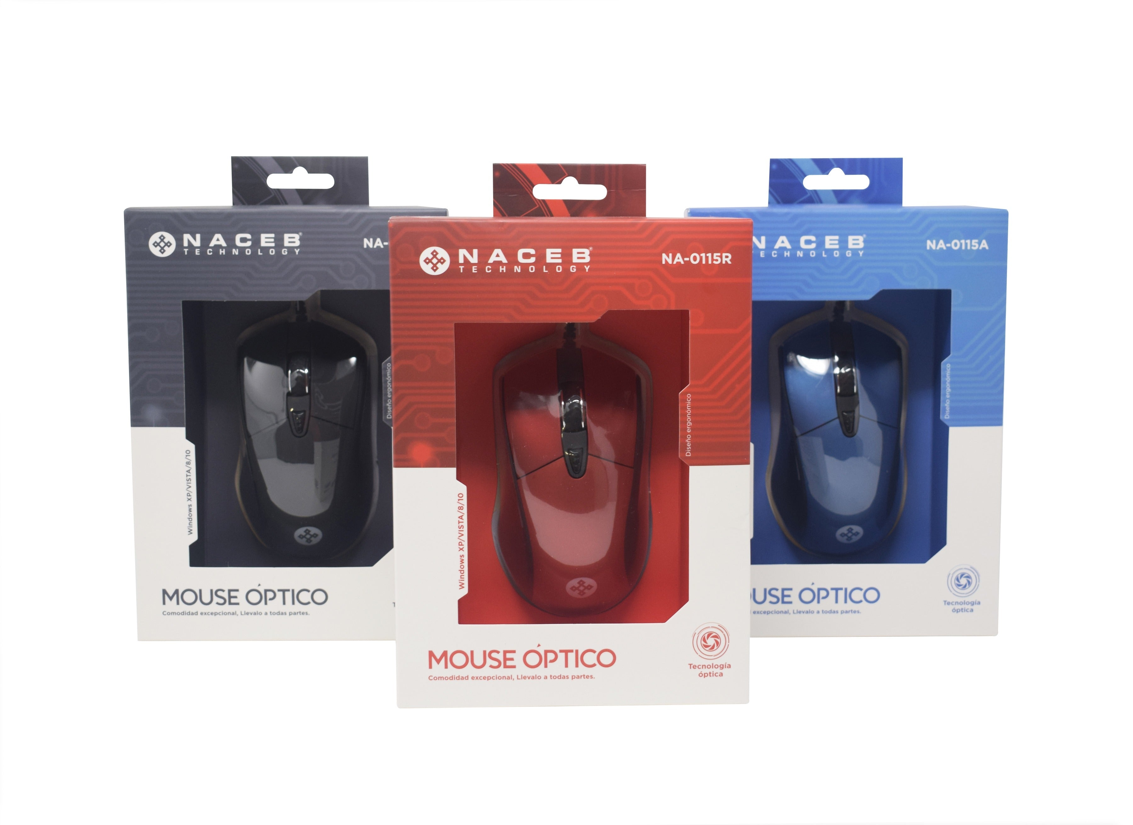 Mouse Alámbrico Naceb NA-0115A Azul | Ajuste de DPI 800-2400 y 6 Botones | Control Ergonómico Multiuso
