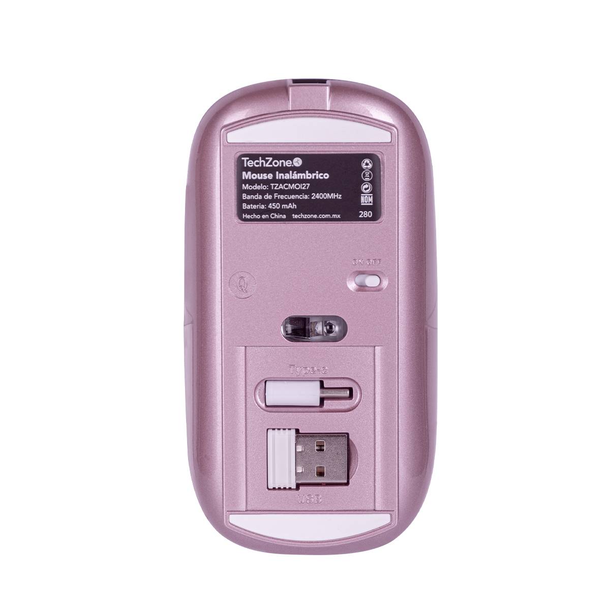 Mouse Recargable TechZone Slive Rosa TZACMOI27 - Conectividad Tipo-C/USB-A e Incluye Mousepad - Kit Completo y Portátil