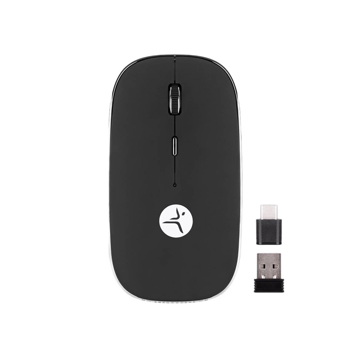 Mouse SLIVEBLACK Recargable TechZone TZACMOI30 - Receptor Dual Tipo C y USB-A con Mousepad Incluido - Ajuste hasta 1600 DPI - Kit Completo