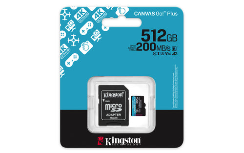 Memoria Flash Micro Sd Kingston Sdxc Canvas Go Plus 512Gb 200Mb/S Uhs-I U3 V30 Con Adaptador (Sdcg4/512Gb)