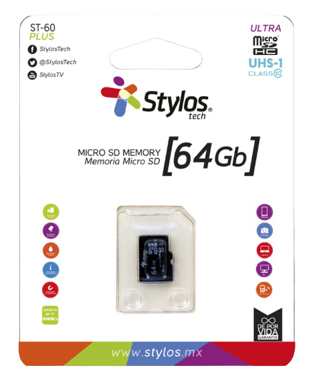 Memoria Micro Sd Stylos 64 Gb Uhs1 Con Adaptador Stmsda3B