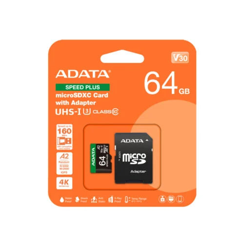 Memoria Microsdxc Adata 64Gb U3 V30S Speed Plus (Ud64Gui3V30A2Sp-Ra1)