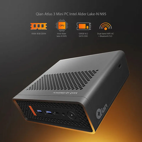 Mini PC Qian Atlas 3 N5105, 8GB RAM, M.2 Sata 128GB SSD, Windows 11 Pro, Wifi