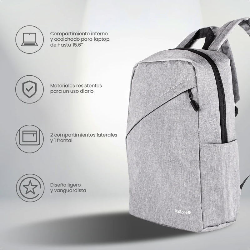 Mochila Backpack Techzone Classic  Tzlbp43015B-G  Para Laptop De 15.6 Gris