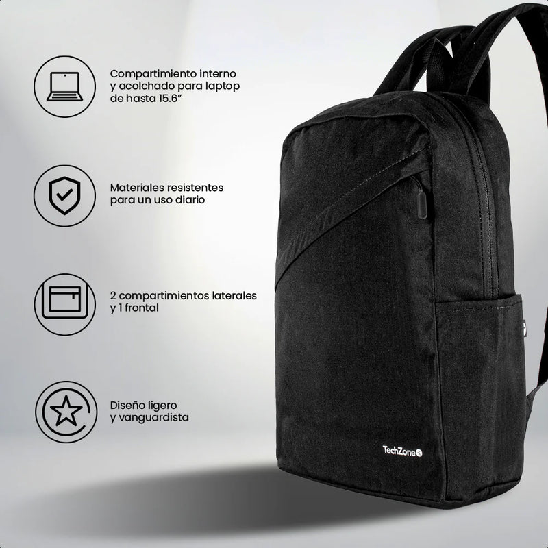 Mochila Backpack Techzone Classic Tzlbp43015B-N Para Laptop De 15.6 Negra