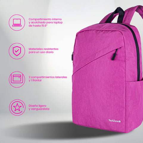 Mochila Backpack Techzone Classic  Tzlbp43015B-R  Para Laptop De 15.6 Rosa