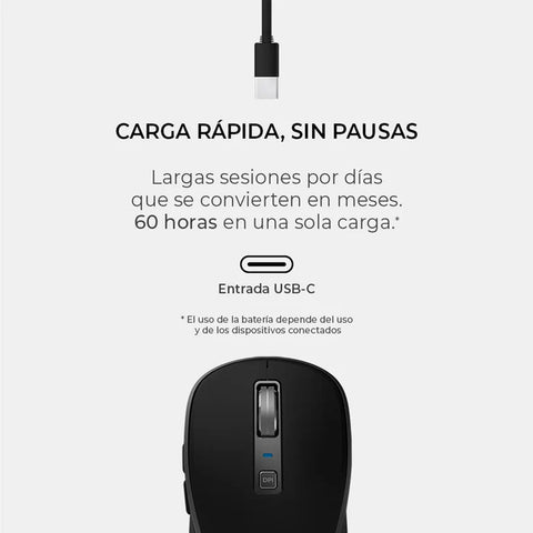 Mouse ACTECK OPTIMIZE TRIP PRO MI580 Inalambrico USB 2.4 GHz + BT 1600dpi 6 Botones Ergonomico Negro AC-939591