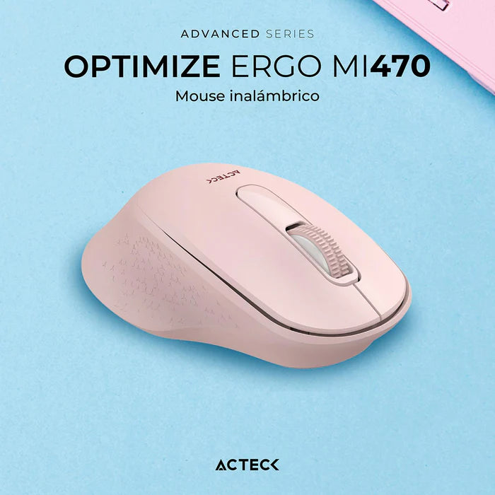 Mouse Acteck Optimize Ergo Mi470, Inalambrico,  Receptor Usb,  Optico 1600 Dpi Ajustable 2 Botones, Ergonomico, Click Silencioso -  Rosa  AC-939881