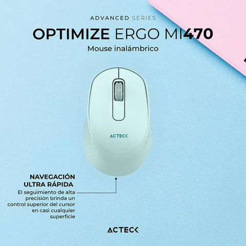 Mouse Acteck Optimize Ergo Mi470, Inalambrico, Receptor Usb, Optico,  1600 Dpi Ajustable,  Click Silencioso,  AC-939898
