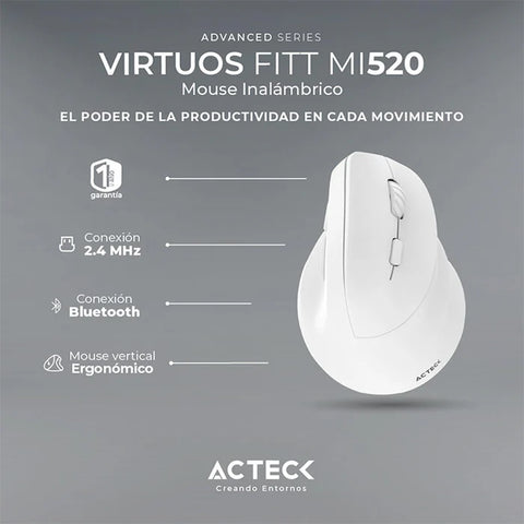 Mouse Acteck Vertical Fitt Mi520 Bt Recargable Blanco (Ac-936231)