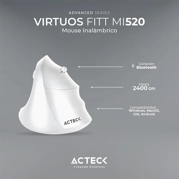 Mouse Acteck Vertical Fitt Mi520 Bt Recargable Blanco (Ac-936231)