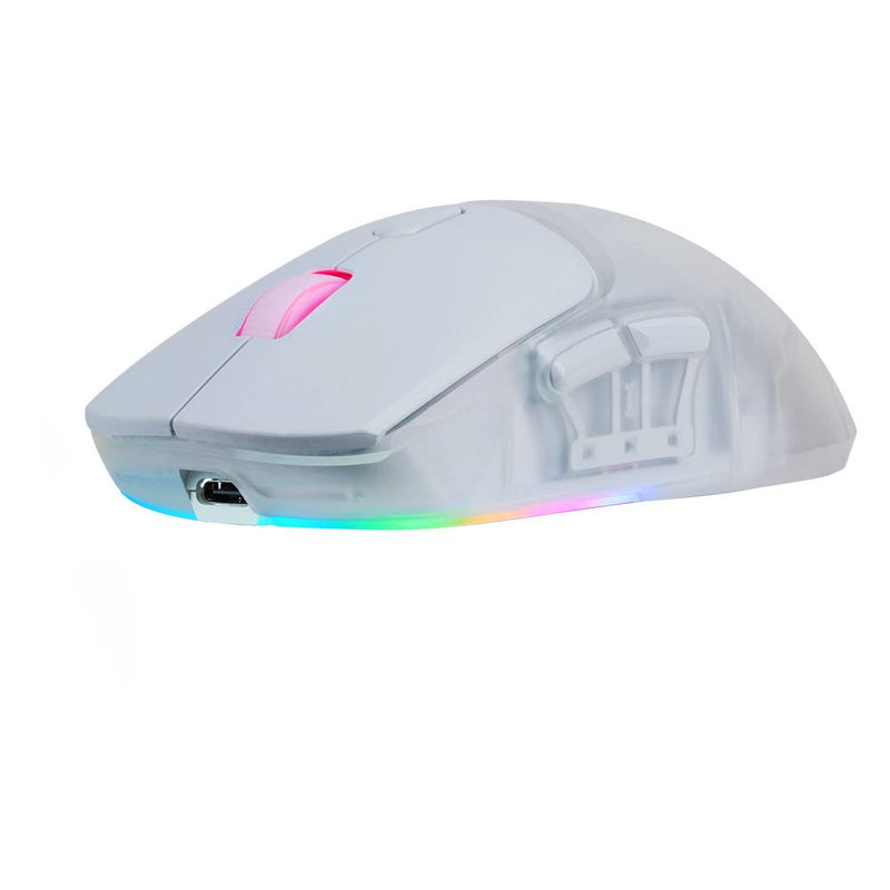 Mouse Gamer Game Factor Mow700-Wh Rgb Óptico 26000 Dpi Inalámbrico 2.4Ghz Y Bt 3 Carcasas Blanco