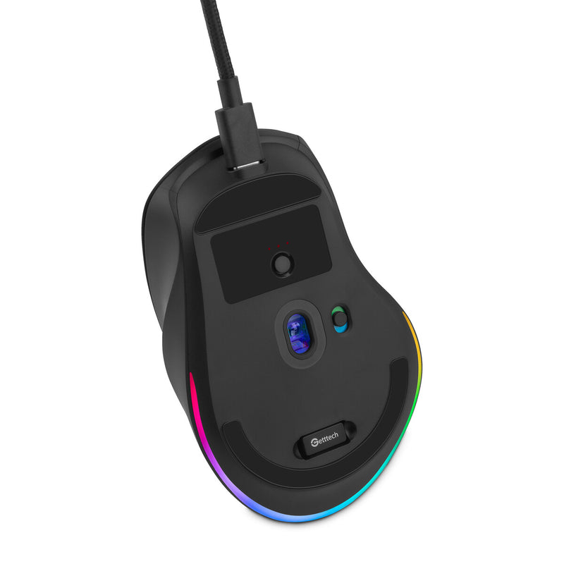 Mouse Gamer Getttech Inalambrico/Cableado Rgb 6400 Dpi Ergonomico 1000Hz 7 Botones Ggm-Rgbtr-01