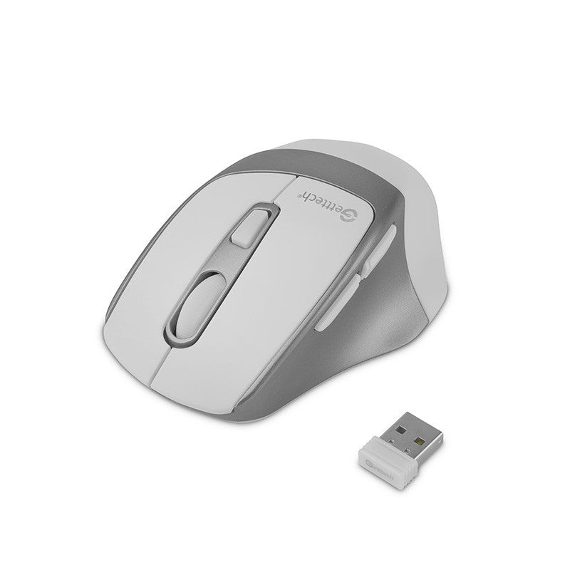 Mouse Getttech Inalambrico Ergonomico Blanco Modo Triple 2.4G+Bt+Cableado 6400 Dpi RGB GGM-STDBW-01-WH