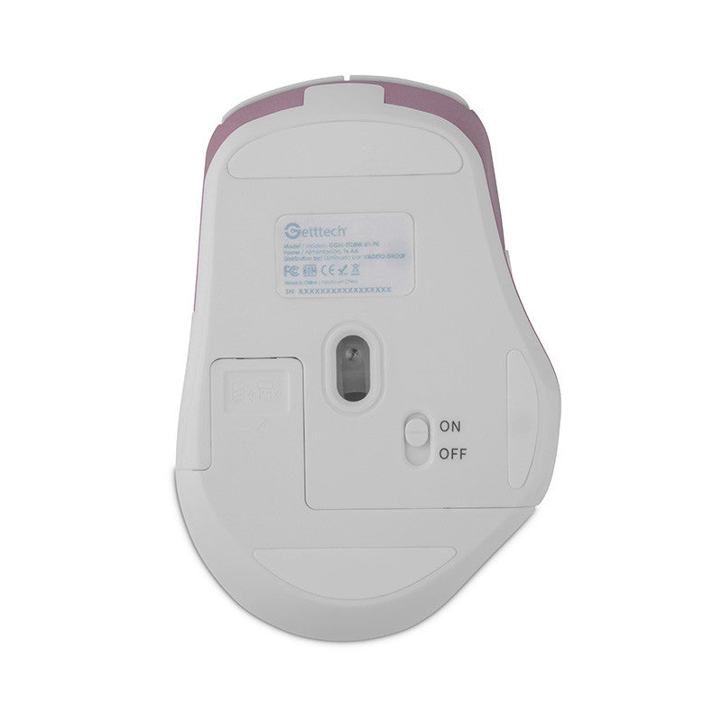 Mouse Getttech Inalambrico Silencioso Ergonomico Blanco Y Rosa 6 Botones 1600 Dpi 2.4G+Bt GGM-STDBW-01-PK