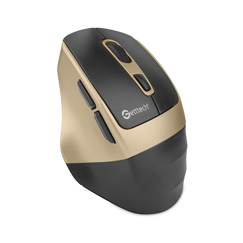 Mouse Getttech Inalambrico Silencioso Ergonomico Negro Y Dorado 6 Botones 1600 Dpi 2.4G+Bt GGM-STDBW-01-GD